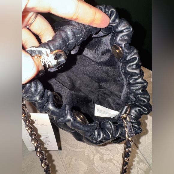 A New Day Black Quilted Drawstring Bag with Gold Chain - Picture 3 of 5